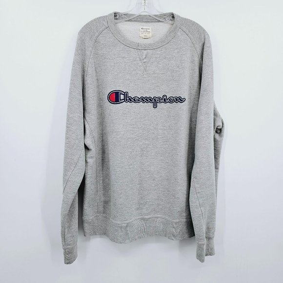 Champion Unisex Adult Sweatshirt XXL Athletic Grey Logo Spell Out Raglan Sleeve - Picture 1 of 10